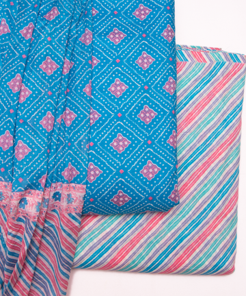 Blue Bandhani Print Cotton Suit